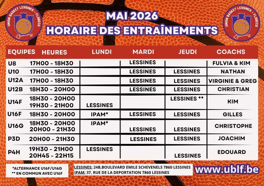 Aperçu global des entraînements pour mai 2026